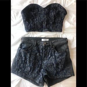Guess shorts two piece blue and denim lace set.